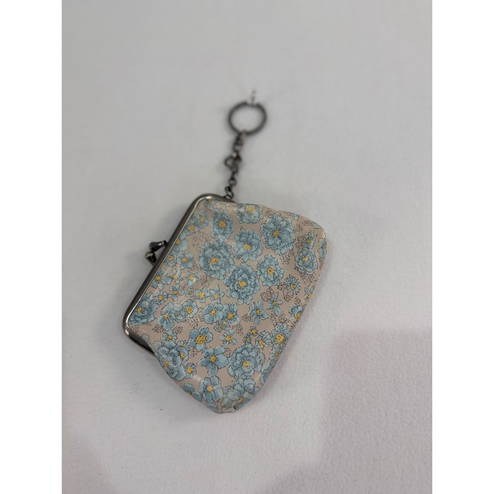 Patricia Nash Coin Purse Keychain Women Small Blue Floral Leather Kiss Lock Boho